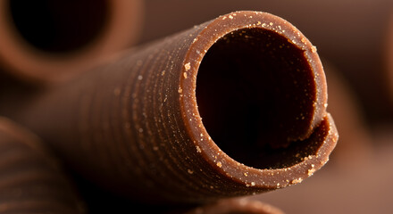 Exceptional close-up captures intricate details of a delightful chocolate curl