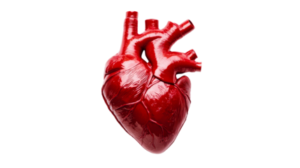 Anatomical heart model in red, organ structure, blood circulation, cut out transparent