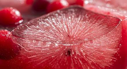 Cranberry Ice Cube Close-Up: A captivating dance of color and frozen geometry