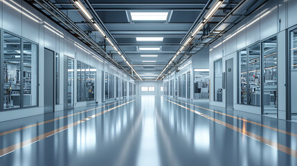Industrial Technology: Modern Cleanroom Facility Showcasing Innovative Engineering and Automation Systems for Sustainable Manufacturing