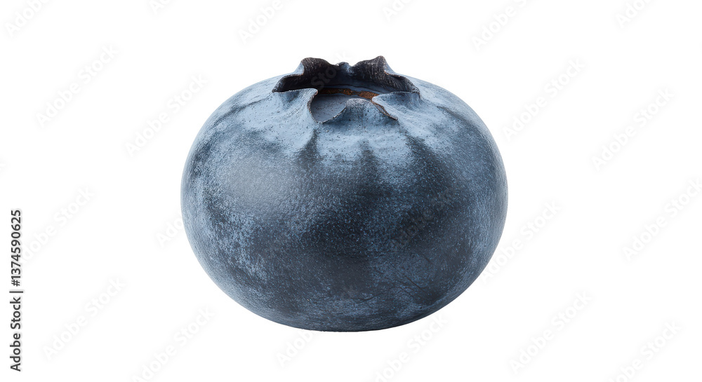 Poster a single blueberry isolated on a black background showing its texture and round shape in detail