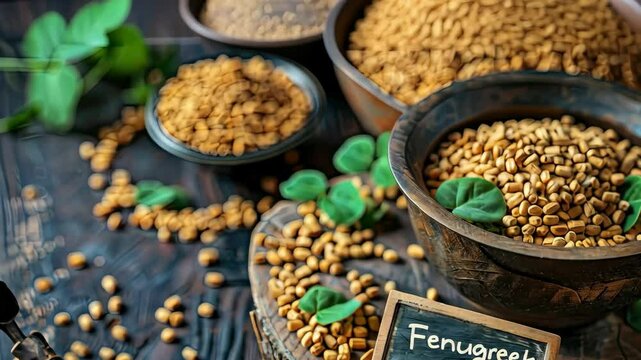 Fenugreek seeds supplements and capsules. Selective focus. food.