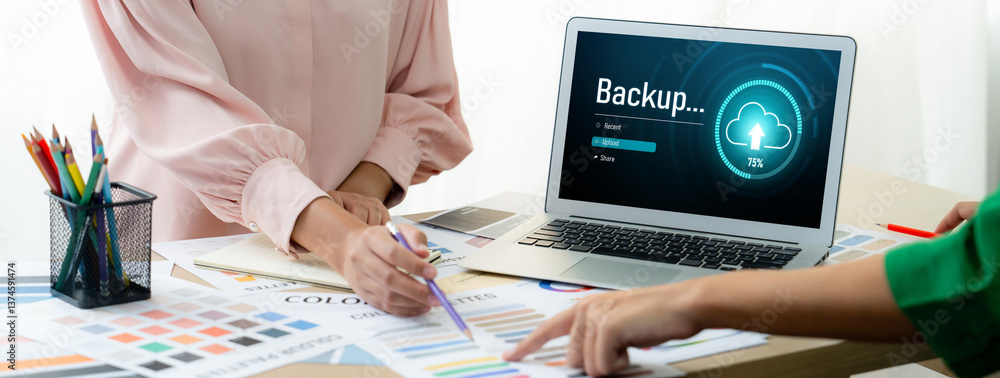 Poster backup storage data internet technology business concept. database storage cloud technology file dat