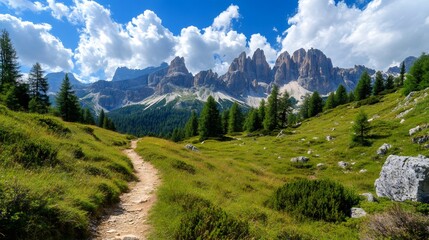 Obraz premium Hiking trail leading to the majestic dolomites in italy