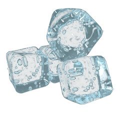 Ice cubes isolated on a white background. A high quality PNG image showcasing transparent, frozen cubes with a glossy, refreshing texture. Perfect for beverage design and creative projects.

