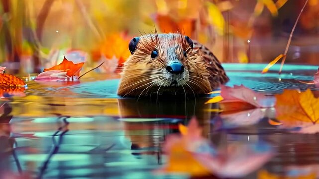 muskrat in the river in nature. Selective focus. nature.