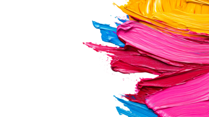 Vibrant Acrylic Paint Strokes on Black Canvas, cut out transparent