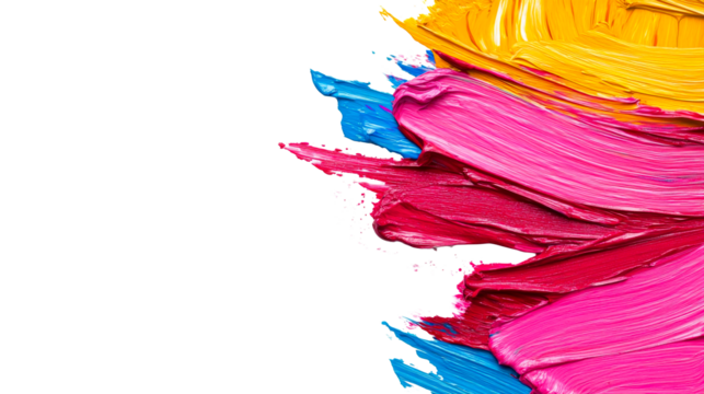 Vibrant Acrylic Paint Strokes on Black Canvas, cut out transparent