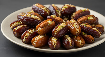 Delicious Stuffed Dates with Almonds on a Plate for Sweet Indulgence
