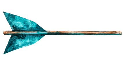 Antique arrow with blue shaft and fletching, cut out transparent