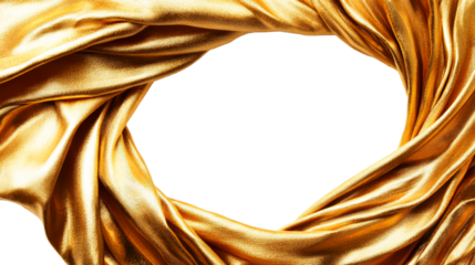 Abstract golden fabric background with circular frame, cut out transparent