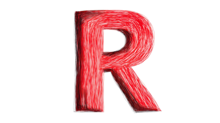 Red sketch of letter R, scribble style, vibrant isolated, cut out transparent