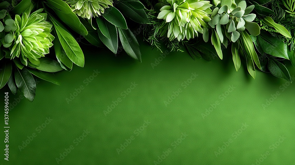 Aufkleber a green background with an array of green flowers above and below