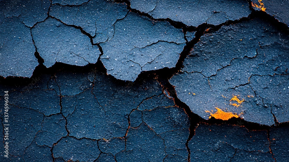 Poster a macroshot of a fissured surface featuring a yellow mark at the terminus of the crevice in its cent