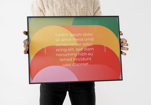 Mockup Of Man Holding  Customized Poster, Mid Section