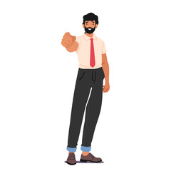 Young businessman cartoon character pointing index finger making choice of you full-length portrait