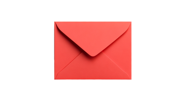 Closed red envelope isolated on black, cut out transparent