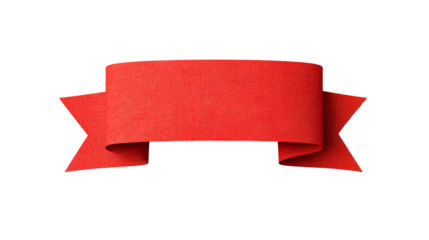 Red textured ribbon banner, announcement signage, cut out transparent