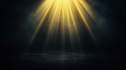 Fototapeta premium Golden Light Rays Illuminating Dark Room