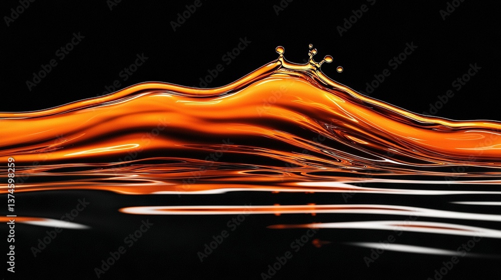 Poster a close-up of a liquid wave on a black background with a light reflecting from the top of the wave