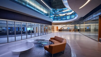 Modern office interior showcasing sleek design and open workspace layout