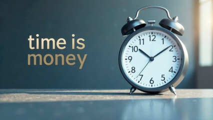 Time management concept with a classic alarm clock emphasizing the phrase time is money, representing the value of time in achieving financial success and productivity concept