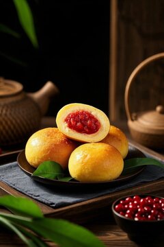 there are three rolls on a plate with a piece of fruit