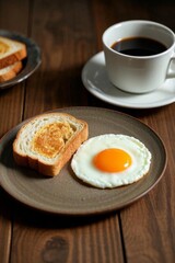 there is a plate with a piece of bread and an egg on it