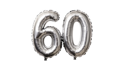 Number 60 balloons, silver foil, anniversary, celebration, party, cut out transparent