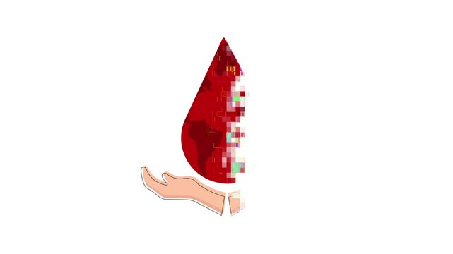 open save hands with blood drop with inside map world for world blood donor day animation, blood donor symbol, blood drop sign reveal, blood donate reveal, Blood Donation, Donor Symbol, Blood Awarenes