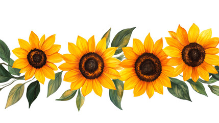 Naklejka premium Sunflower arrangement featuring four vibrant blooms, cut out transparent