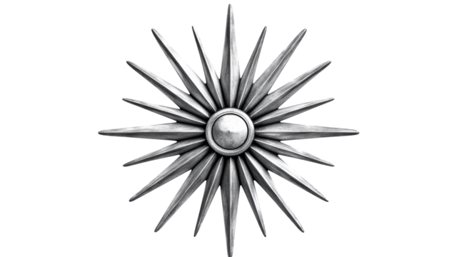 Radiant Silver Starburst with Central Orb, cut out transparent