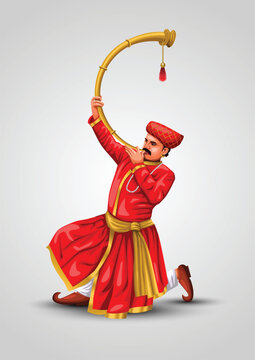 Illustration of Indian Man Blowing Tutari. abstract illustration
