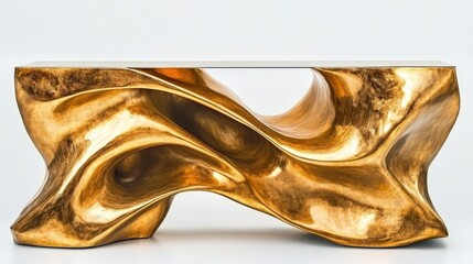 Unique abstract golden console table showcasing a stunning wavy design, perfect for modern interior decor and adding a touch of luxury and elegance to living spaces.