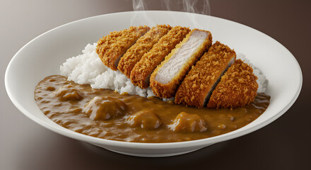 Delicious japanese katsu curry featuring crispy pork cutlet served over fluffy rice