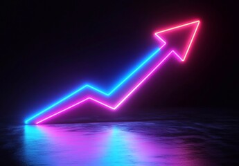 Abstract image of a growth chart arrow in glowing blue. Low polygon, particle, and triangle style design.Wireframe light connection structure
