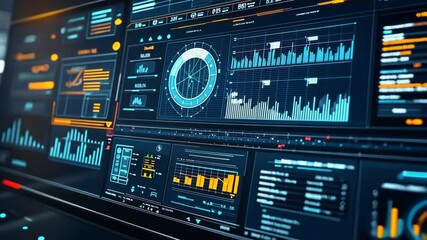 Futuristic control panel featuring charts, graphs, and key performance indicators - kpis - delivering real time insights to boost efficiency and productivity in modern factories