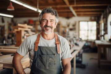 Fototapeta premium Portrait of a middle aged Hispanic male carpenter