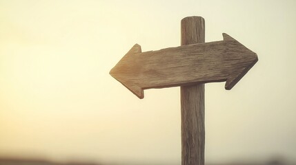 Wooden Arrow Signpost Against Gradient Sky, Symbolizing Direction and Simplicity