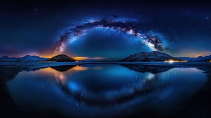 Milky Way Arch Over Serene Lake and Mountains