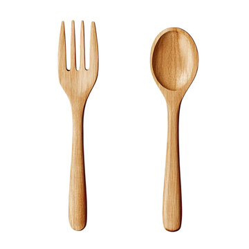 wooden spoon and fork isolated on a transparent background
