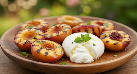 Grilled Peaches and Burrata: A Delicious Summer Salad with Fresh Mint Garnish
