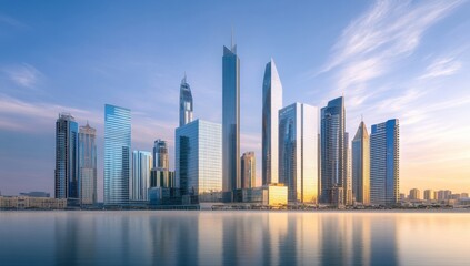Naklejka premium Skyscrapers in a modern city housing international corporations and banks