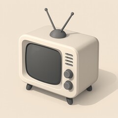 Cute Retro TV Icon Isometric 3D Minimal Design
