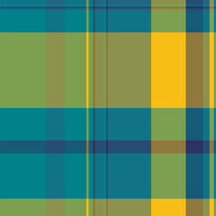London check texture fabric, menu background textile tartan. Birthday card vector seamless pattern plaid in cyan and green colors.