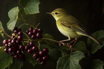 Selective focus shot of a small canary perched on a branch