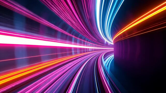 Dynamic neon light tunnel with color transitions and speed motion effects