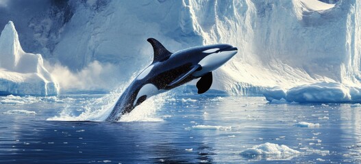World Oceans Day Save Environment Concept, orca whales jumping out