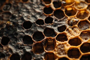 Free photo close-up of honeycomb with bee and honey