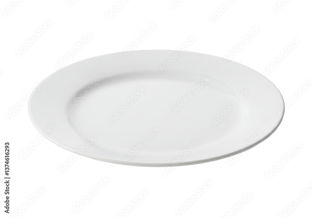 Poster a simple white plate centered on a black background in a studio shot with soft lighting